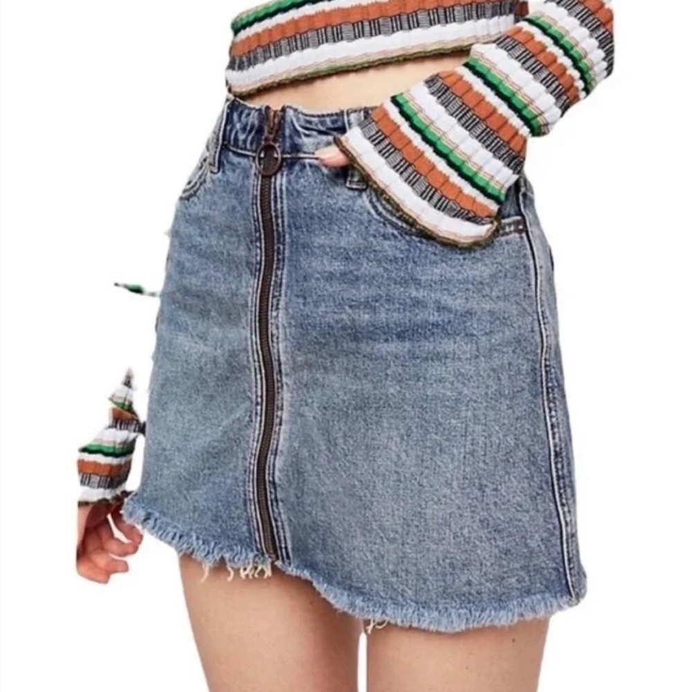 We The Free Zip It Up Denim Mini Skirt